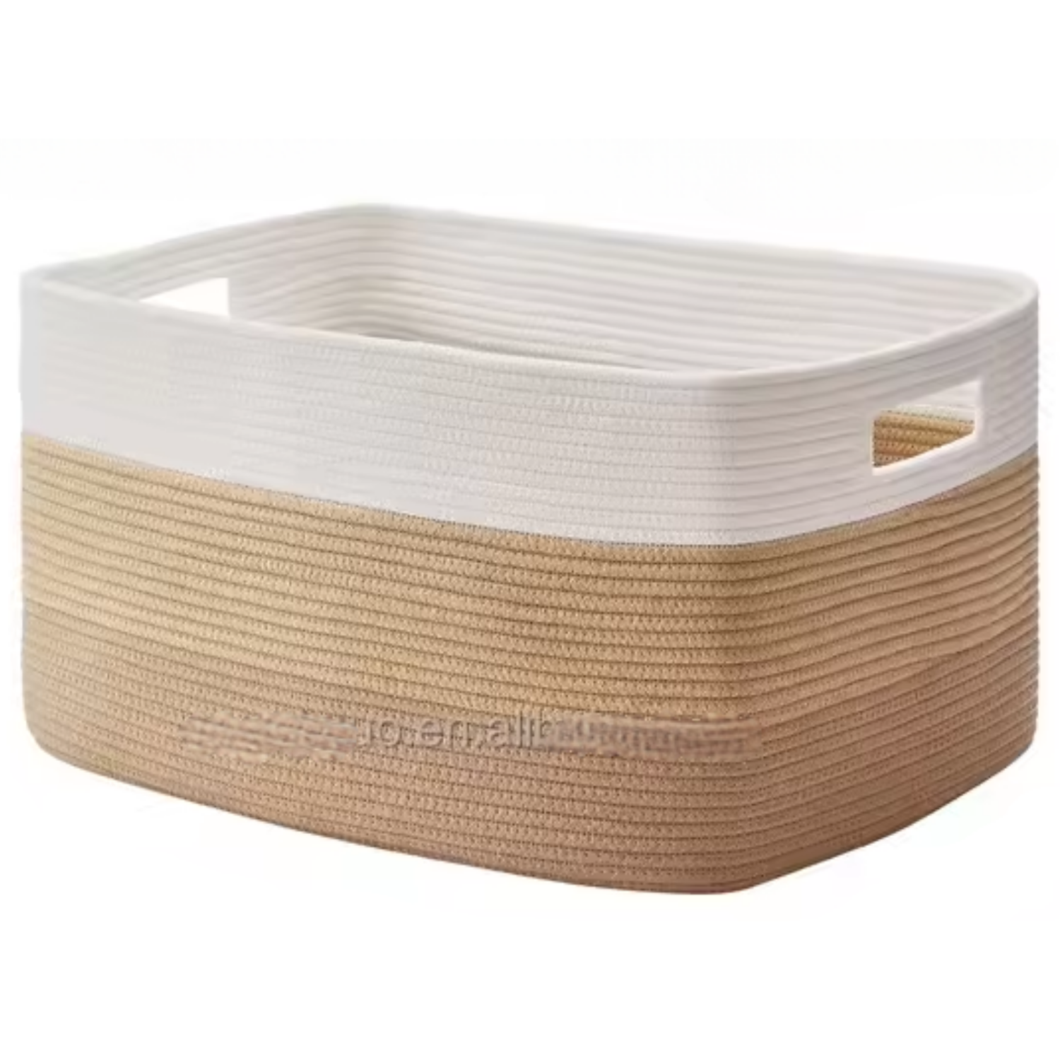 Brown and cream decorative rope basket with handles