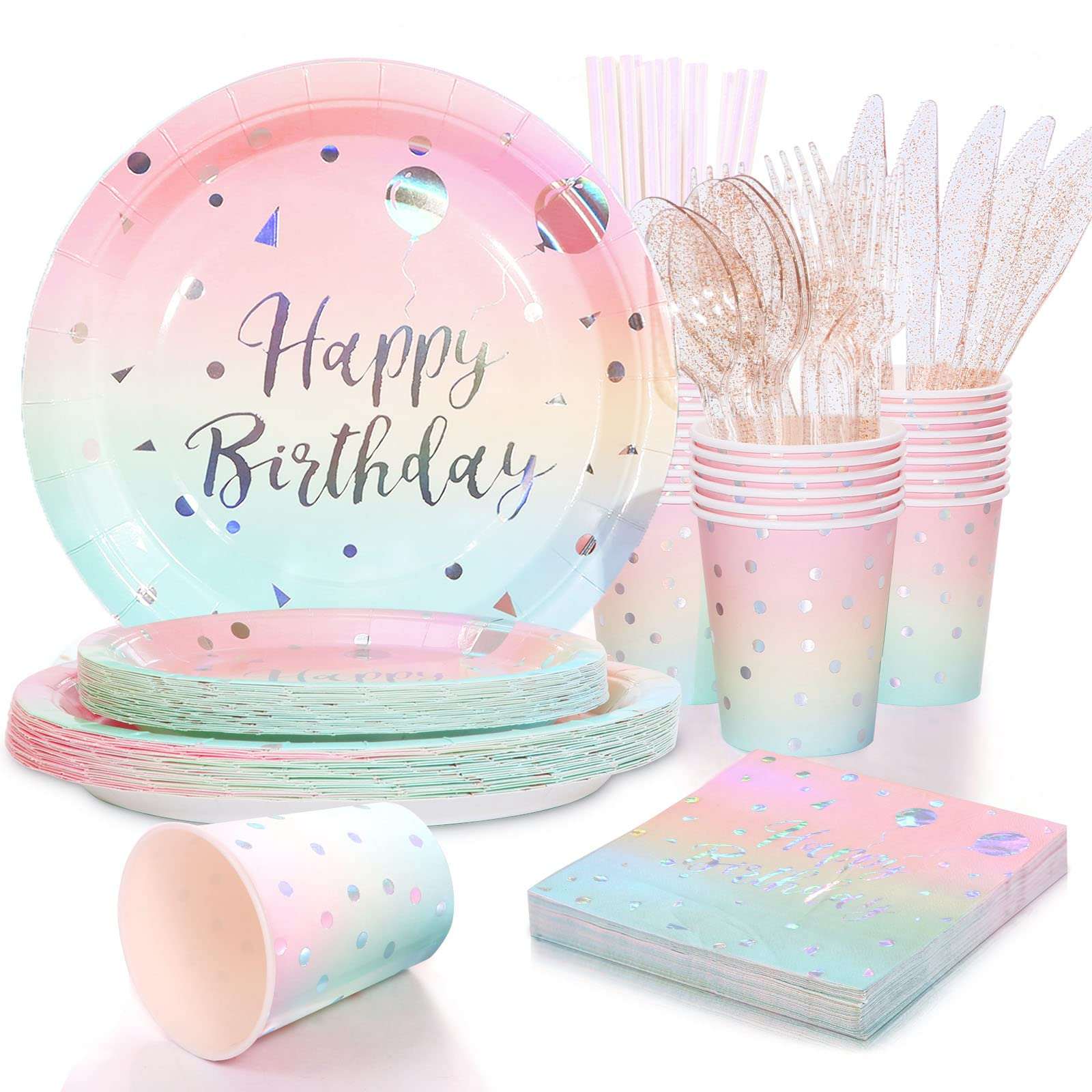 Eco-friendly rainbow birthday party set – BPA-free plates, cups, and straws for children
