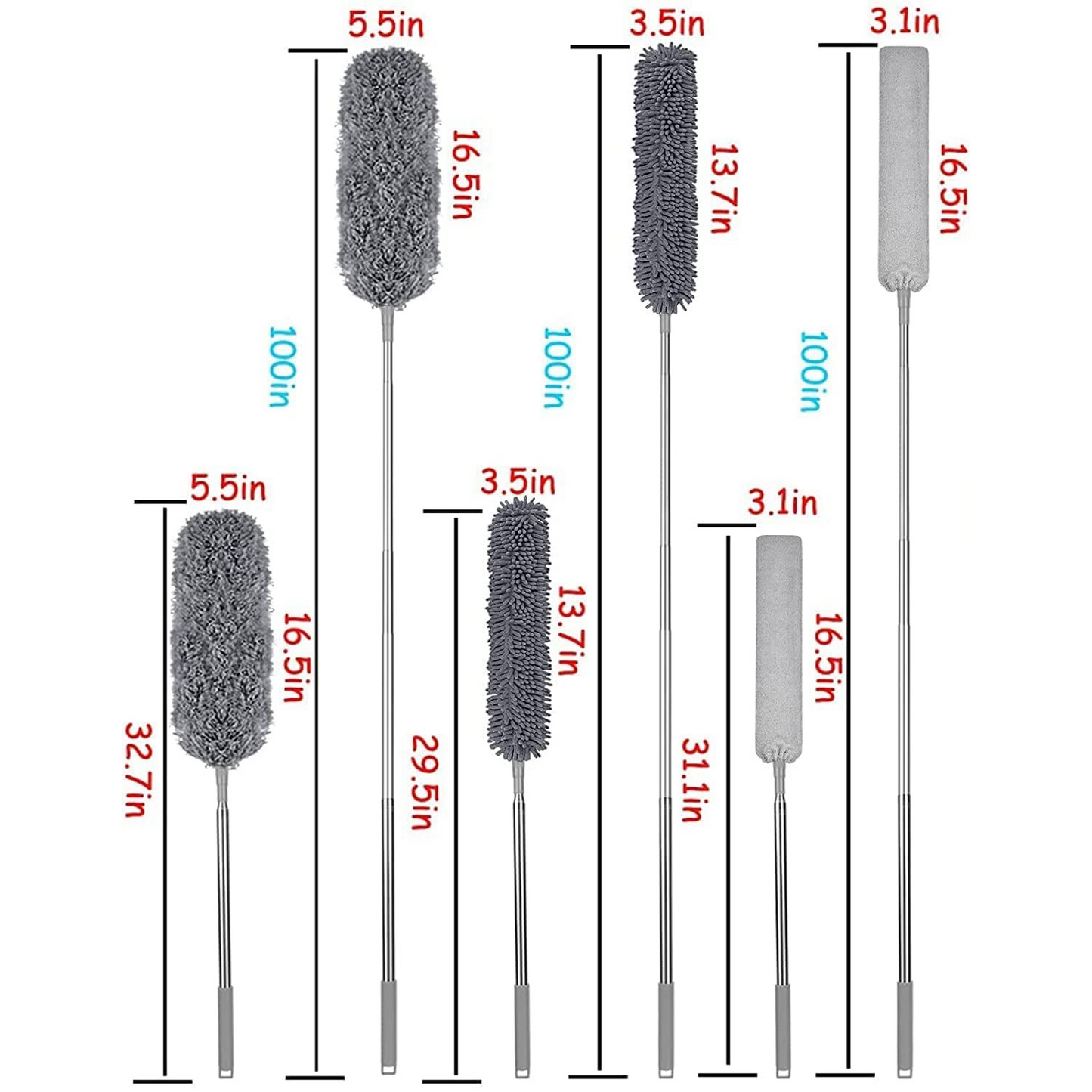 Complete microfiber duster cleaning kit with crevice brushes and chenille head