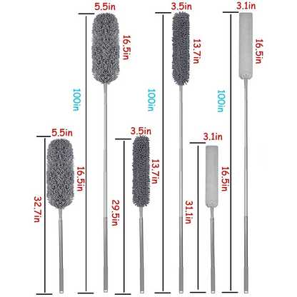 Complete microfiber duster cleaning kit with crevice brushes and chenille head