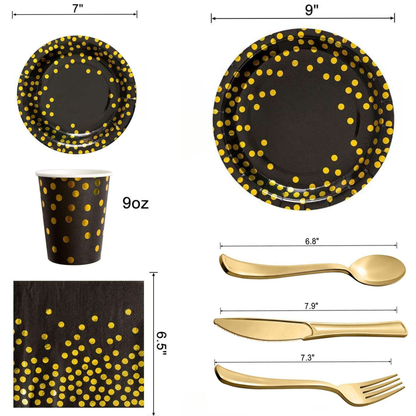 black and gold disposable tableware, 200 piece dinnerware set South Africa