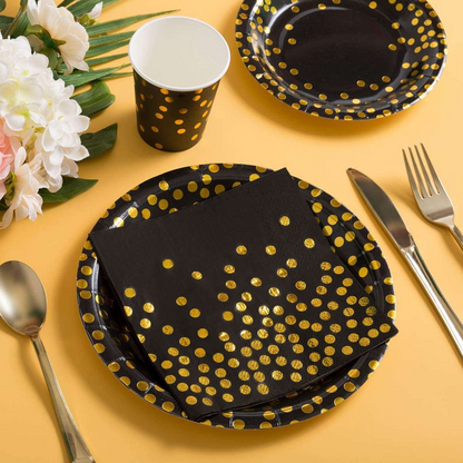 Black and Gold Disposable Tableware 200pcs | Party Set for 25 Guests South Africa