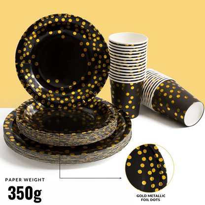Black and Gold Disposable Tableware 200pcs | Party Set for 25 Guests South Africa