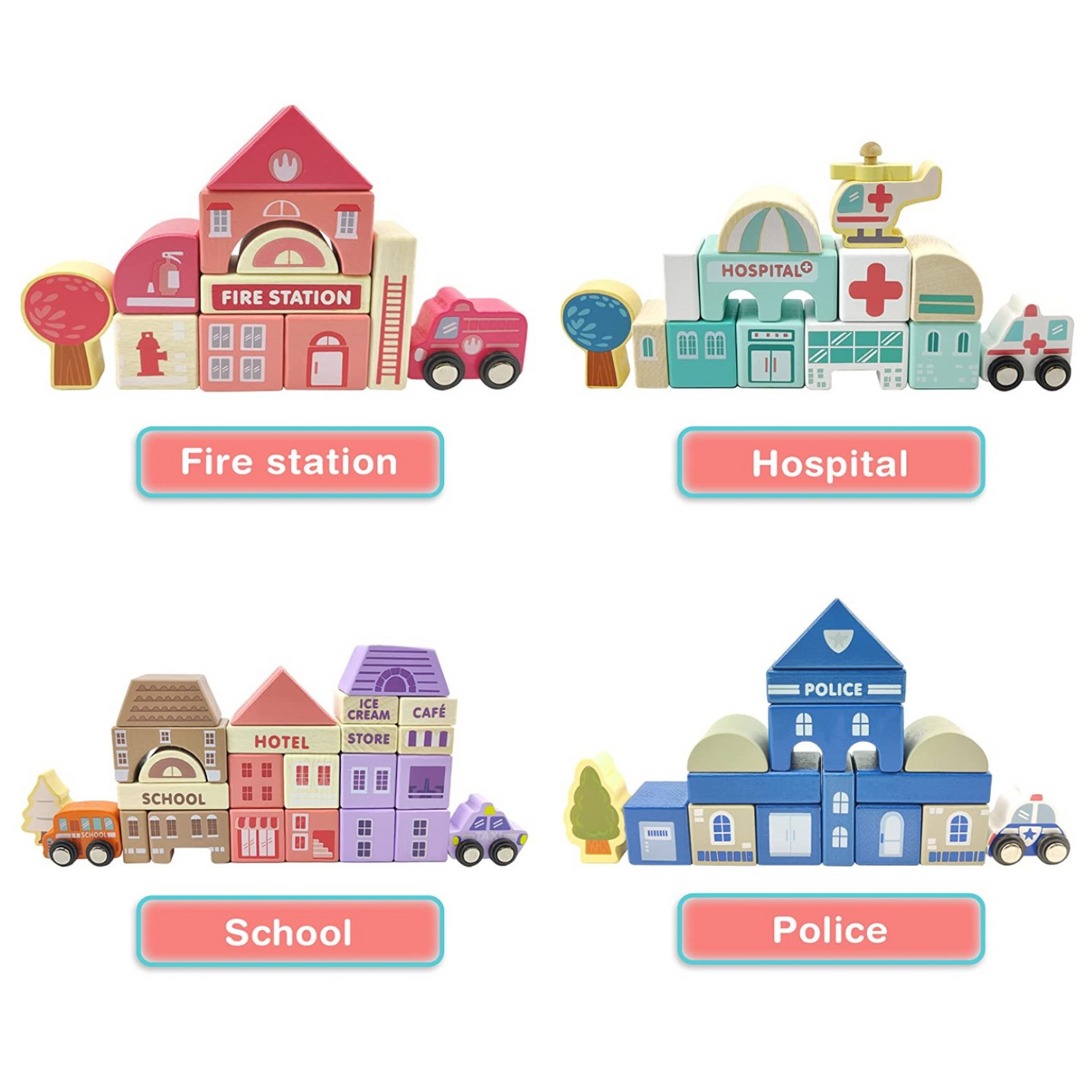 Kids Playing with Wooden City Blocks – Montessori Learning Toy