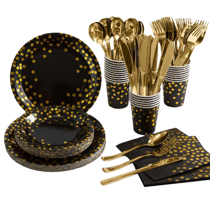 Black and Gold Disposable Tableware Party Supplies I South Africa