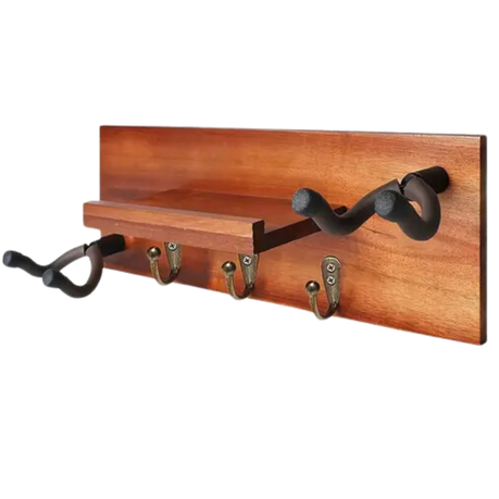 Double Guitar Holder Wall Mount with Wooden Shelf – South Africa