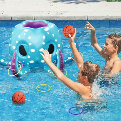 Octopus ring toss floating game for pool and beach – blue and white design