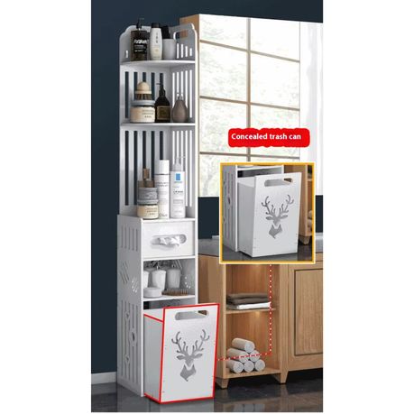 Multilayer Bathroom Storage Organizer Corner Cabinet Tissue Box & Trash Can