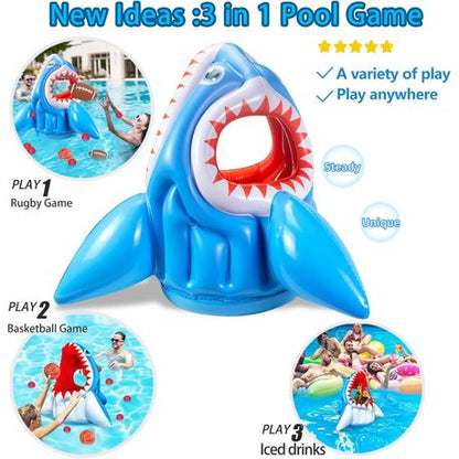Complete shark pool toy set with balls, pump, and accessories