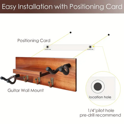 Wall Mounted Guitar Rack for 2 Guitars with Accessory Storage