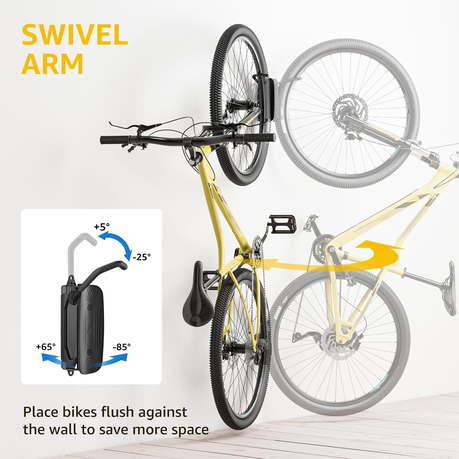 Heavy Duty Wall Mounted Bike Rack with 150° Swivel Design