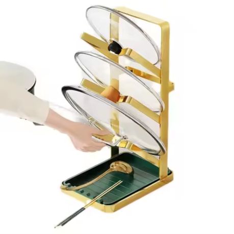 Heavy-duty iron pot lid holder with three storage tiers