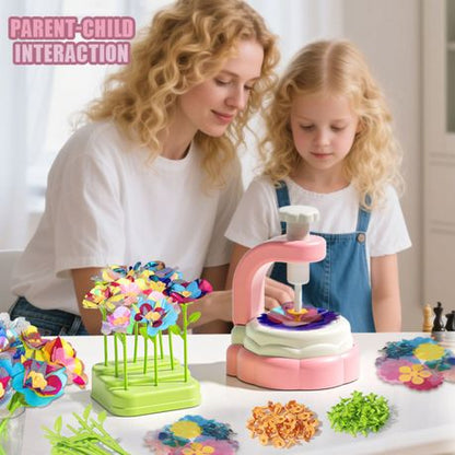 Kids assembling colorful flowers using the DIY flower making machine
