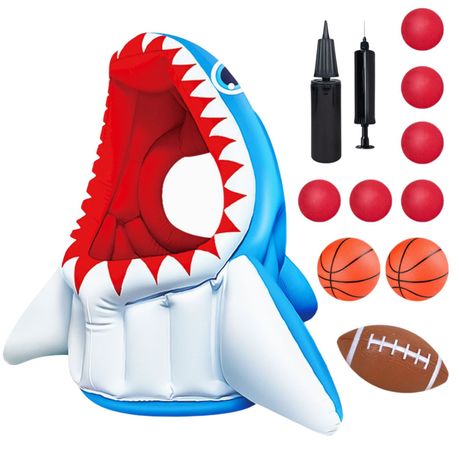 Inflatable Shark Pool Toy for Kids – Multicolour 3-in-1 Pool Game Set