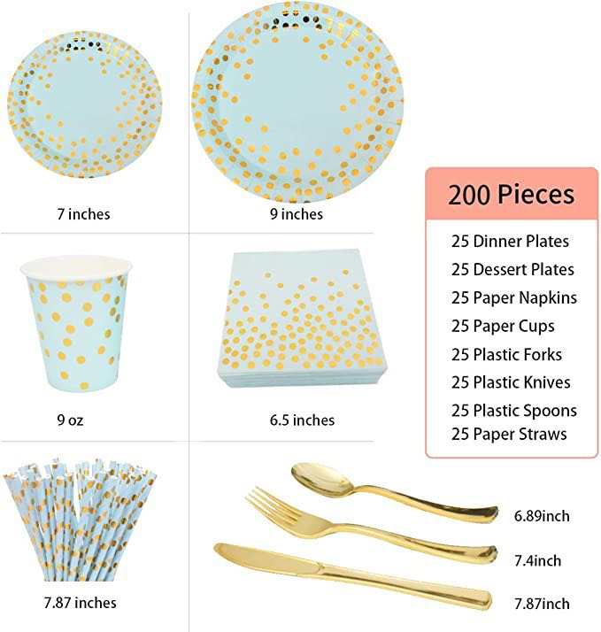 Elegant Blue and Gold Polka Dot Dinner Plates and Dessert Plates