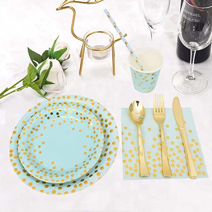 Blue and Gold Party Cutlery – BPA-Free Plastic Forks, Knives, and Spoons